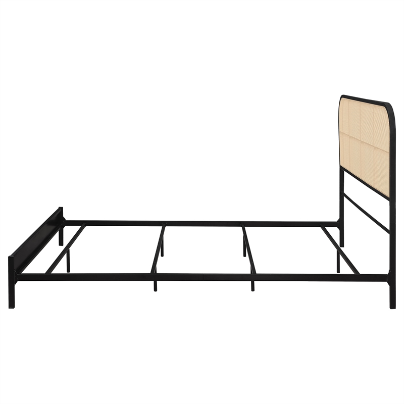 Pemberly Row Radio Weave Rattan Metal Queen Bed in Bold Black