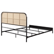 Pemberly Row Radio Weave Rattan Metal Queen Bed in Bold Black