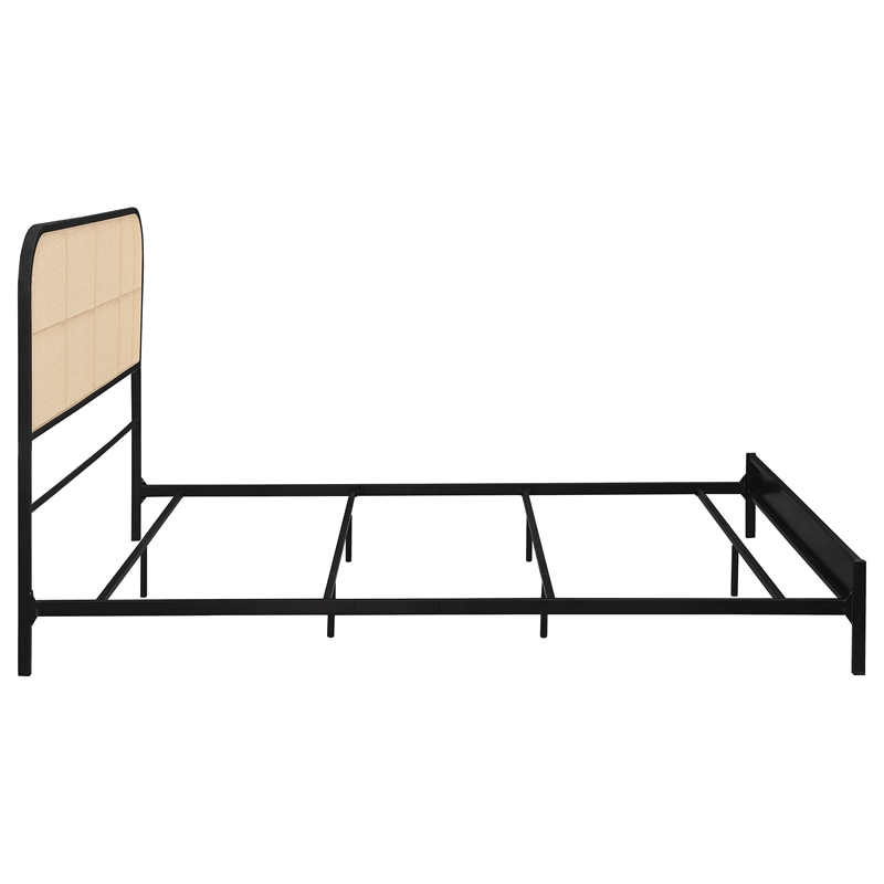 Pemberly Row Radio Weave Rattan Metal Queen Bed in Bold Black