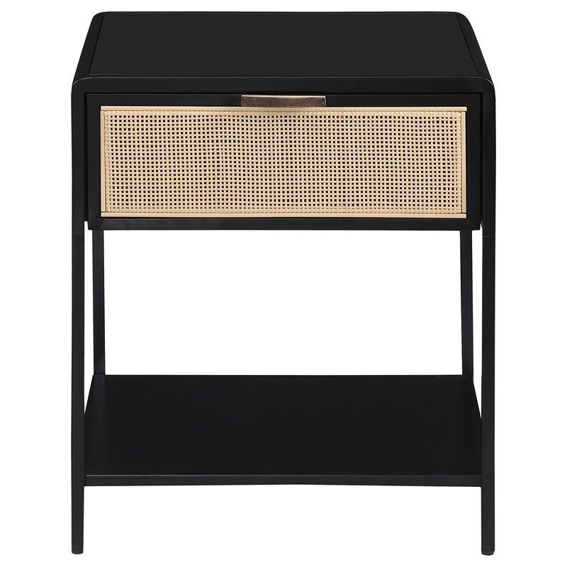 Pemberly Row 1 Drawer Radio Weave Cane Bedside Table in Black