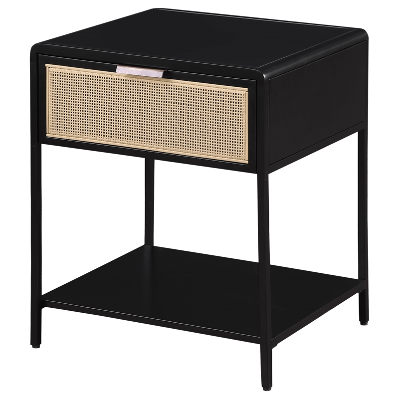 Pemberly Row 1 Drawer Radio Weave Cane Bedside Table in Black