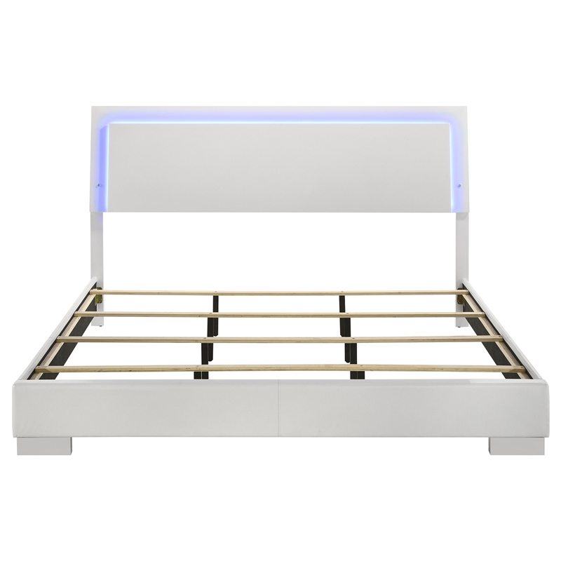 Pemberly Row Eastern King LED Bed with Touch Switch in White High Gloss