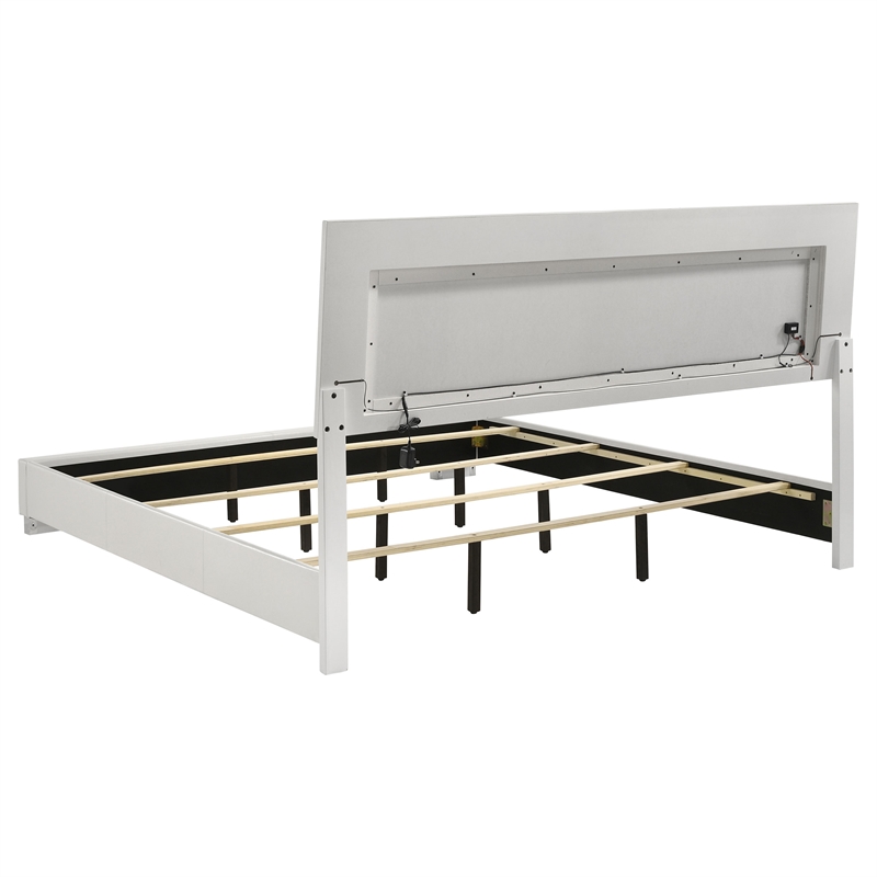 Pemberly Row Eastern King LED Bed with Touch Switch in White High Gloss