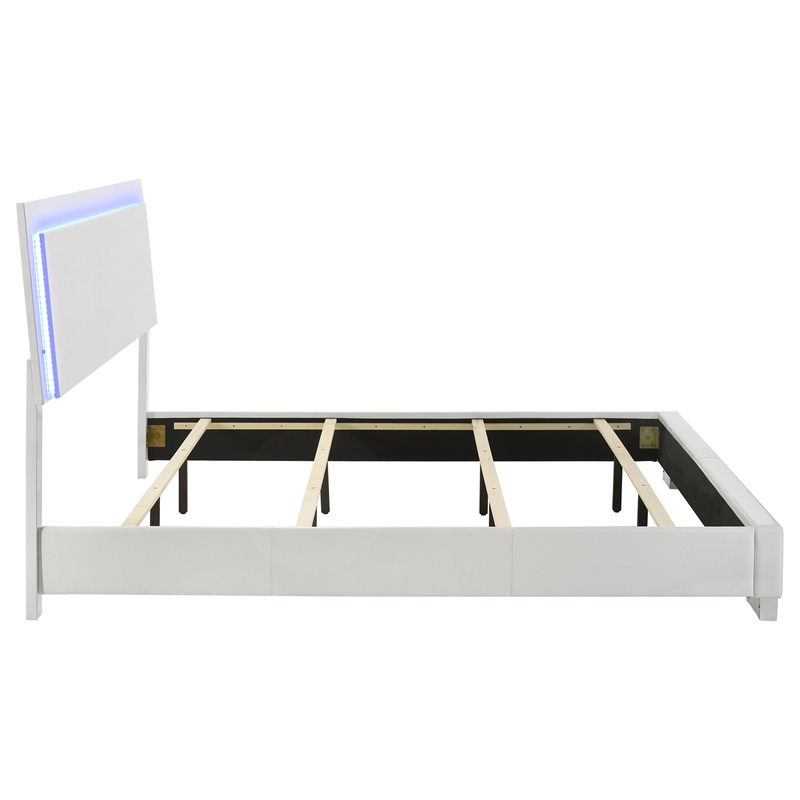 Pemberly Row Eastern King LED Bed with Touch Switch in White High Gloss