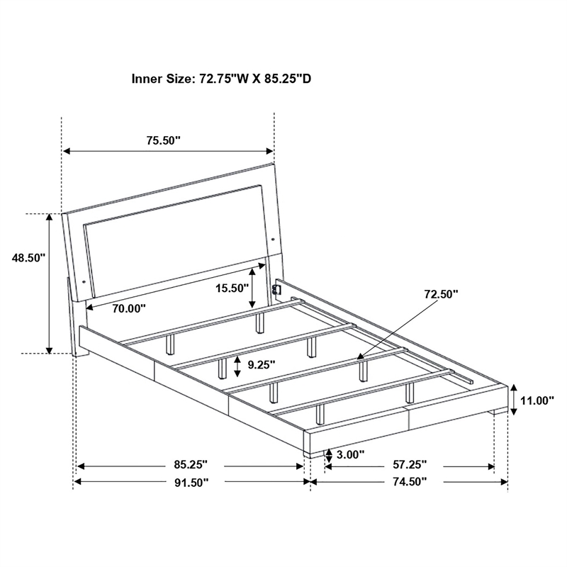 Pemberly Row California King LED Panel Bed in White High Gloss