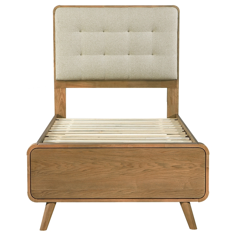 Pemberly Row Twin Platform Bed with Tufted Headboard in Light Ash