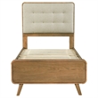 Pemberly Row Twin Platform Bed with Tufted Headboard in Light Ash