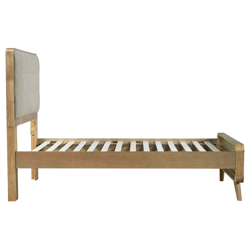 Pemberly Row Twin Platform Bed with Tufted Headboard in Light Ash