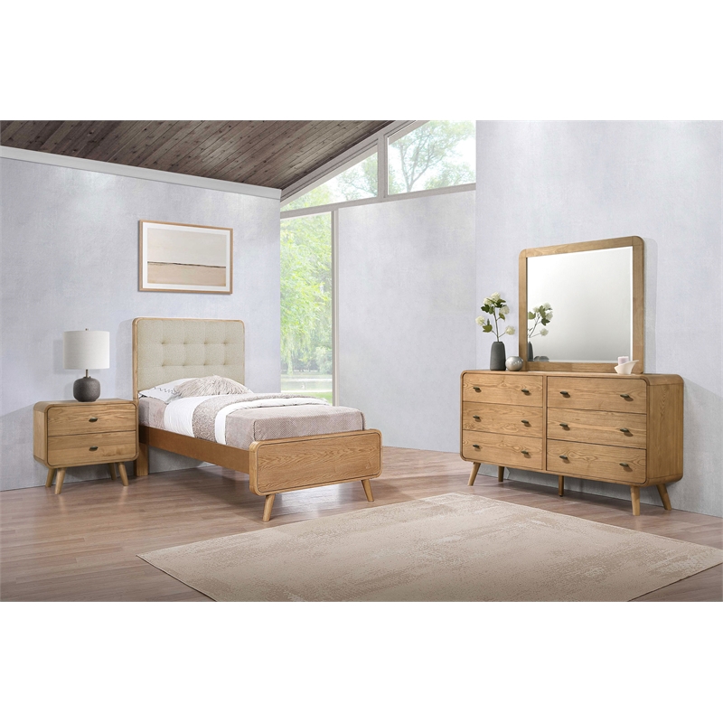 Pemberly Row 4 Piece Mid-Century Twin Bedroom Set in Light Ash