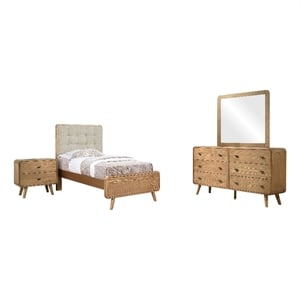 Pemberly Row 4 Piece Mid-Century Twin Bedroom Set in Light Ash