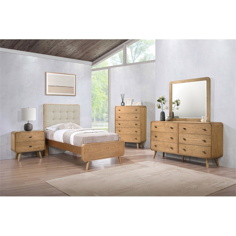Pemberly Row 5 Piece Mid-Century Twin Bedroom Set in Light Ash