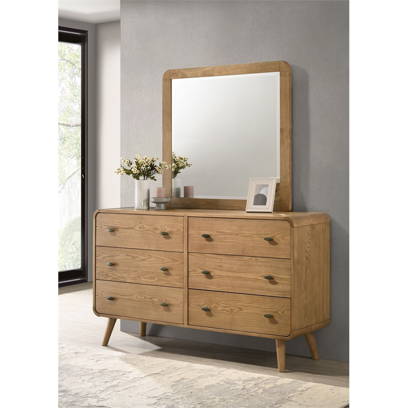 Pemberly Row 6 Drawer Mid-Century Dresser and Mirror in Light Ash