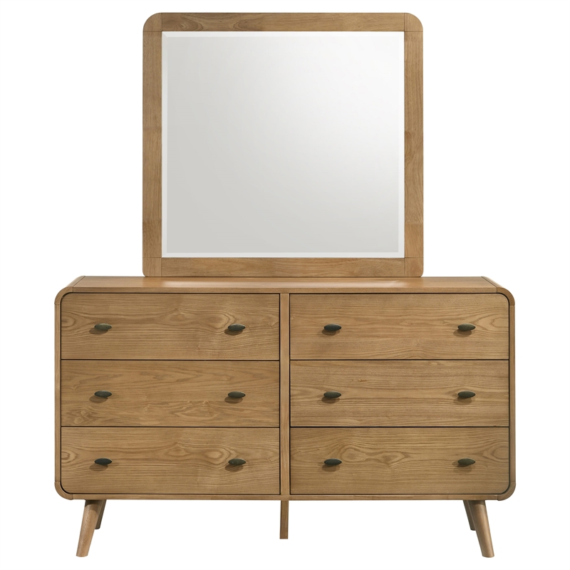 Pemberly Row 6 Drawer Mid-Century Dresser and Mirror in Light Ash