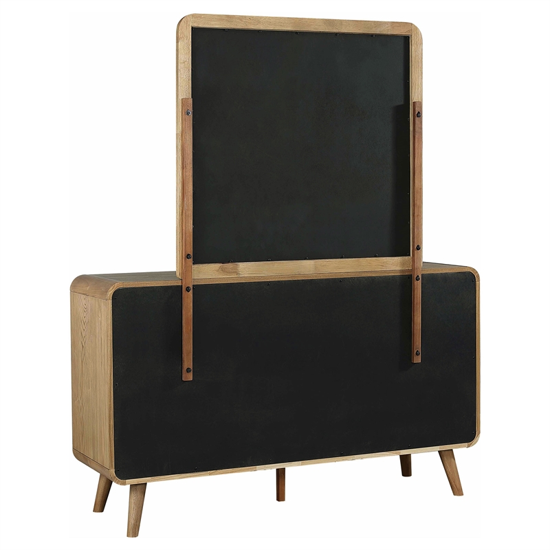Pemberly Row 6 Drawer Mid-Century Dresser and Mirror in Light Ash