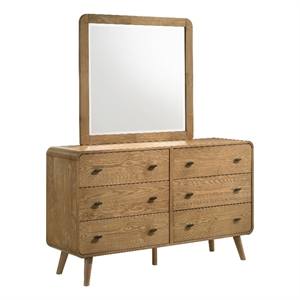 Pemberly Row 6 Drawer Mid-Century Dresser and Mirror in Light Ash