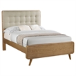 Pemberly Row Full Platform Bed with Tufted Headboard in Light Ash