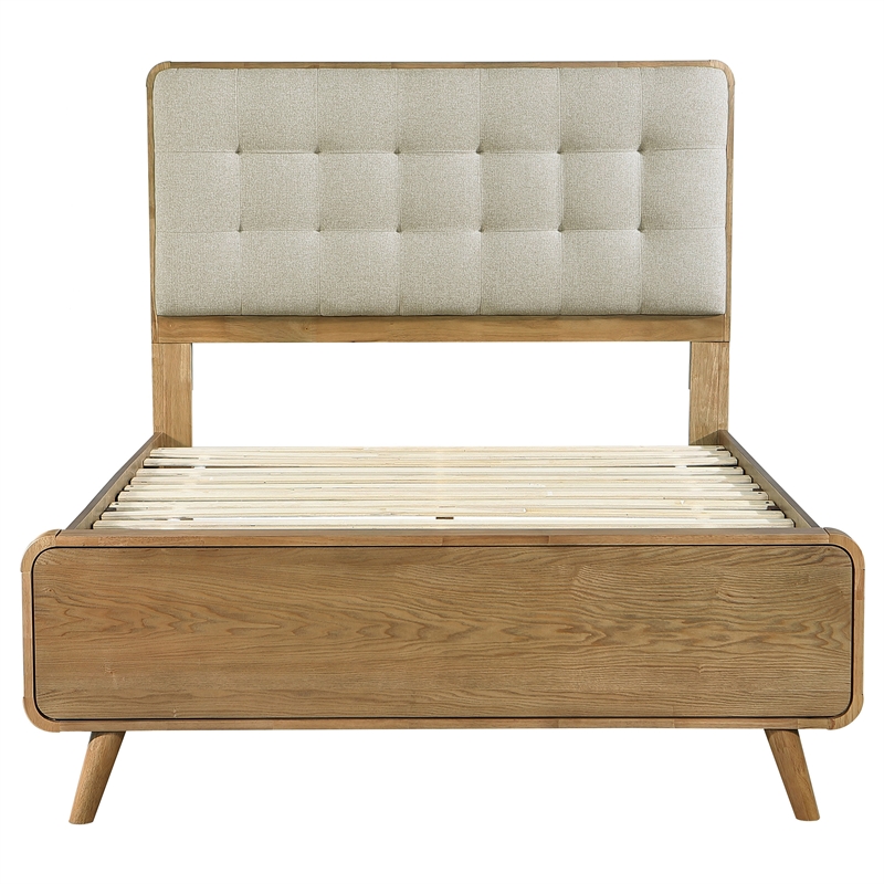 Pemberly Row Full Platform Bed with Tufted Headboard in Light Ash