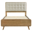 Pemberly Row Full Platform Bed with Tufted Headboard in Light Ash