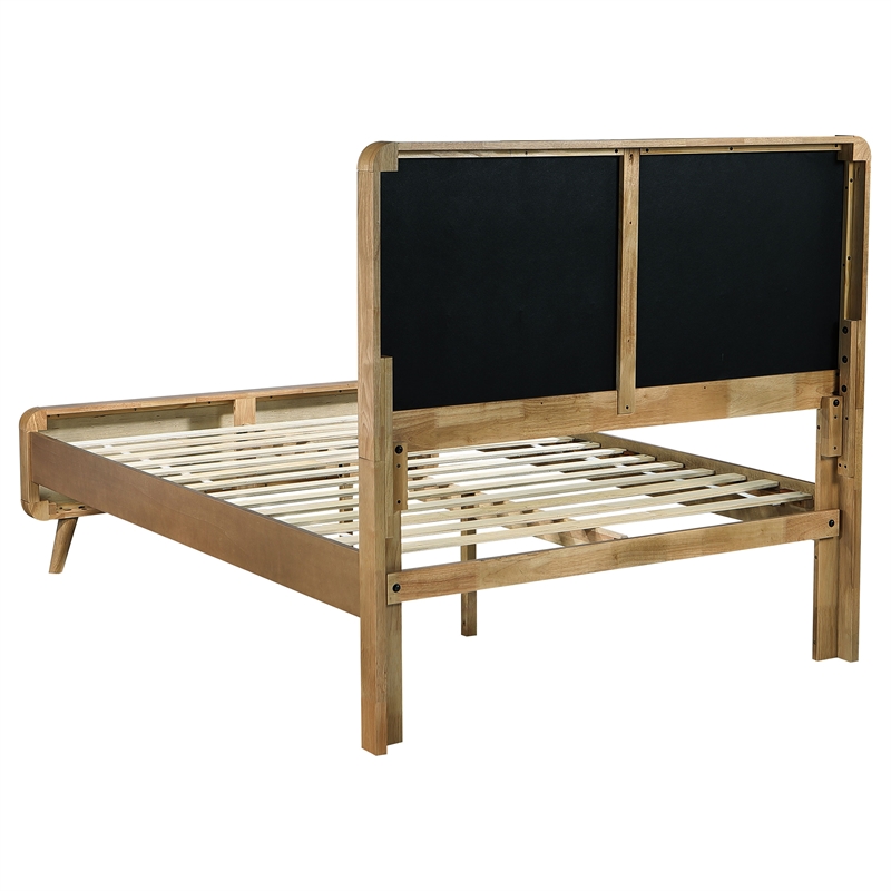 Pemberly Row Full Platform Bed with Tufted Headboard in Light Ash