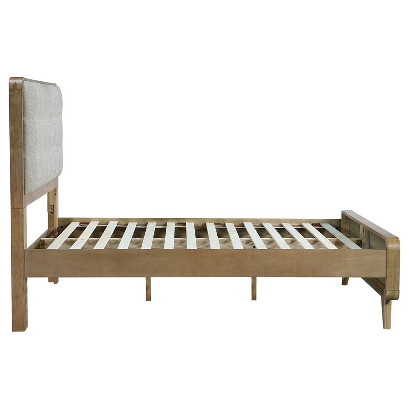 Pemberly Row Full Platform Bed with Tufted Headboard in Light Ash