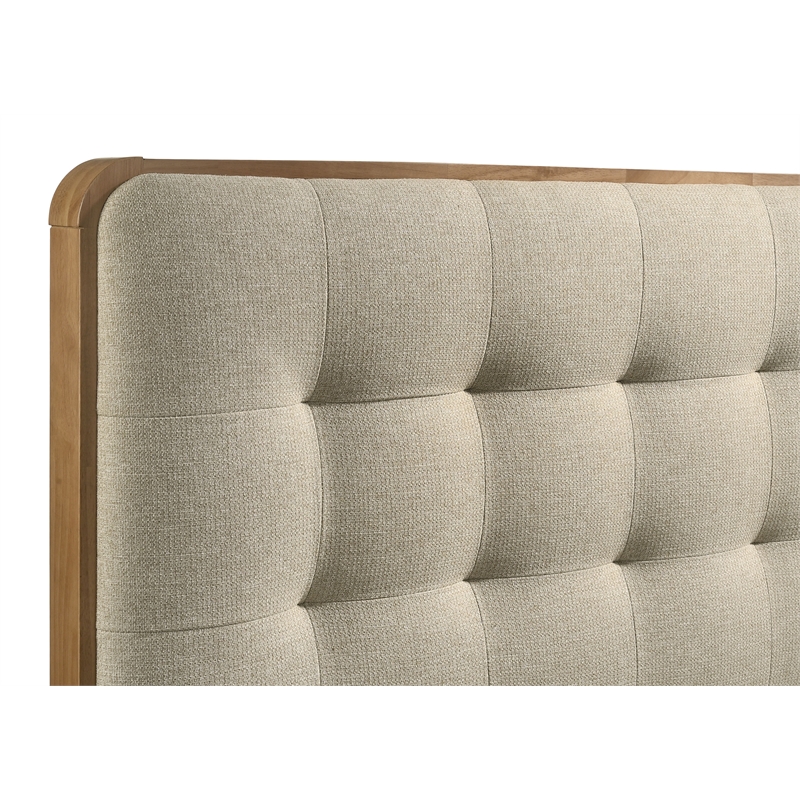Pemberly Row Full Platform Bed with Tufted Headboard in Light Ash