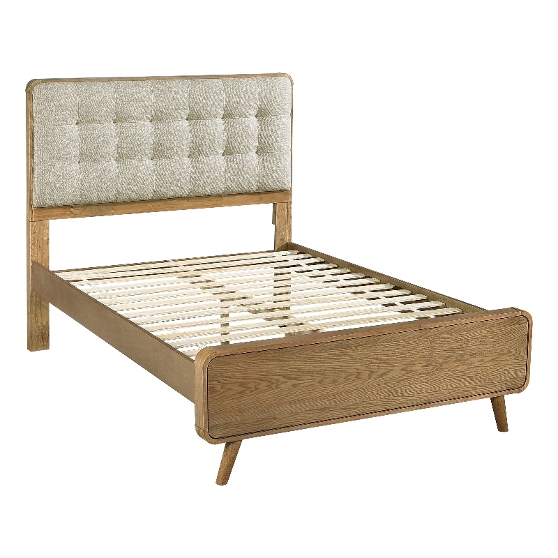 Pemberly Row Full Platform Bed with Tufted Headboard in Light Ash