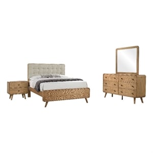 Pemberly Row 4 Piece Mid-Century Full Bedroom Set in Light Ash