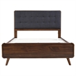 Pemberly Row Queen Platform Bed with Tufted Headboard in Dark Walnut