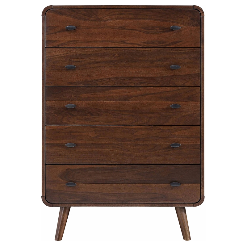 Pemberly Row 5 Drawer Mid-Century Chest of Drawers in Dark Walnut