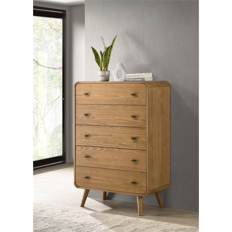 Pemberly Row 5 Drawer Mid-Century Chest of Drawers in Light Ash