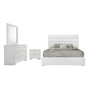Pemberly Row 4 Piece Eastern King Bedroom Set in White High Gloss
