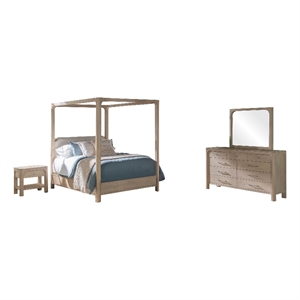 Pemberly Row 4-Piece Wood California King Canopy Bedroom Set in Mango Brown