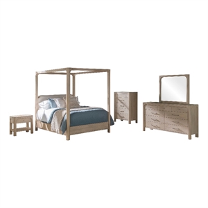 Pemberly Row 5-Piece Wood California King Canopy Bedroom Set in Mango Brown