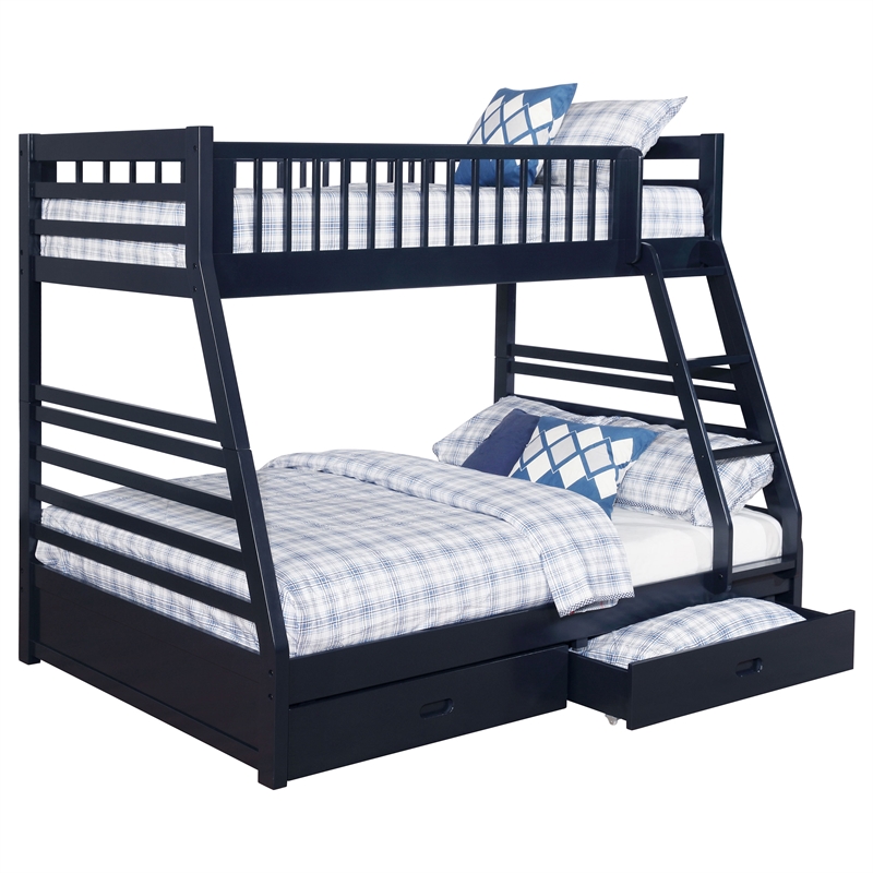 Pemberly Row 2-Drawer Wood Twin over Full Bunk Bed in Navy Blue