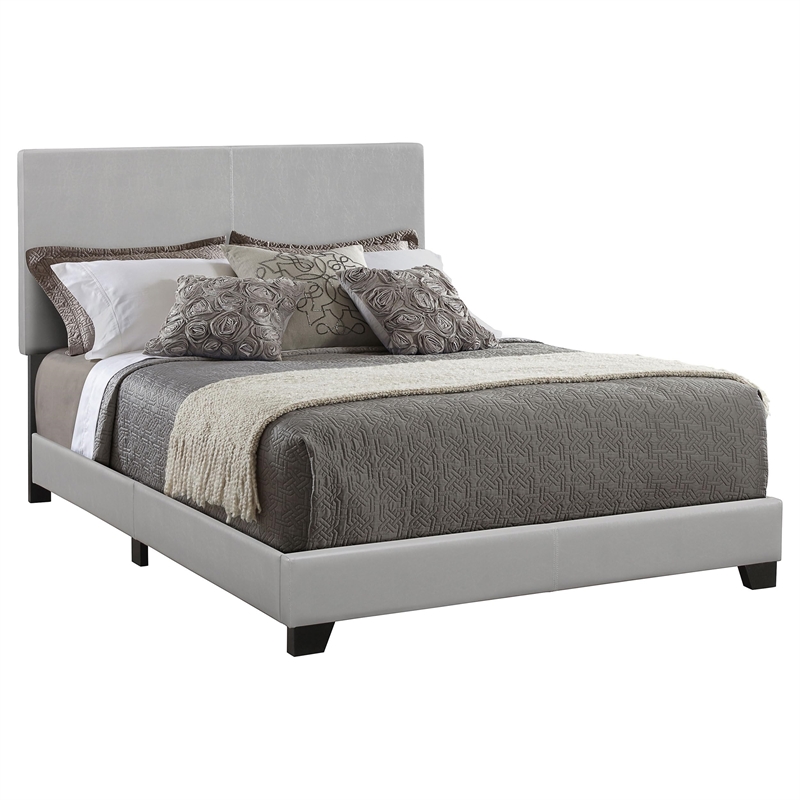 Pemberly Row Faux Leather Upholstered Queen Panel Bed in Grey