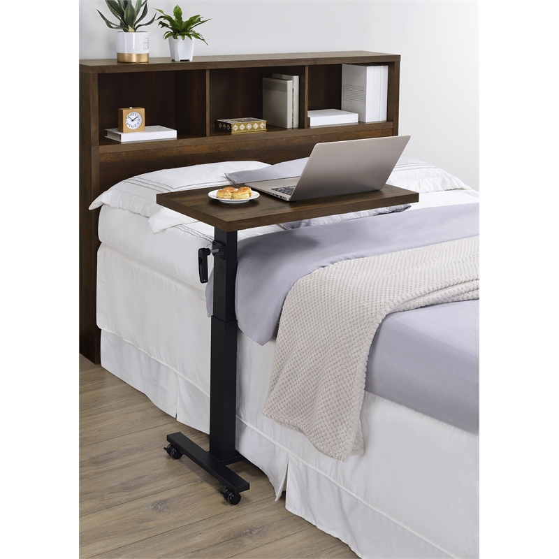 Pemberly Row Height Adjustable Mobile Bedroom C-Table in Dark Pine