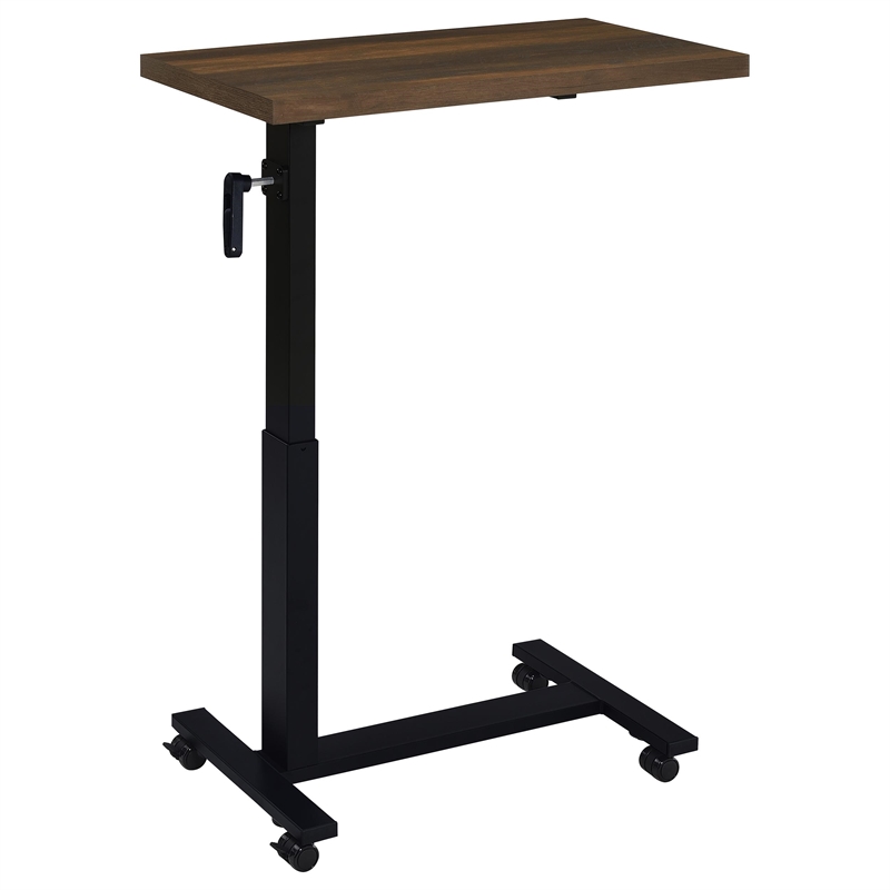 Pemberly Row Height Adjustable Mobile Bedroom C-Table in Dark Pine