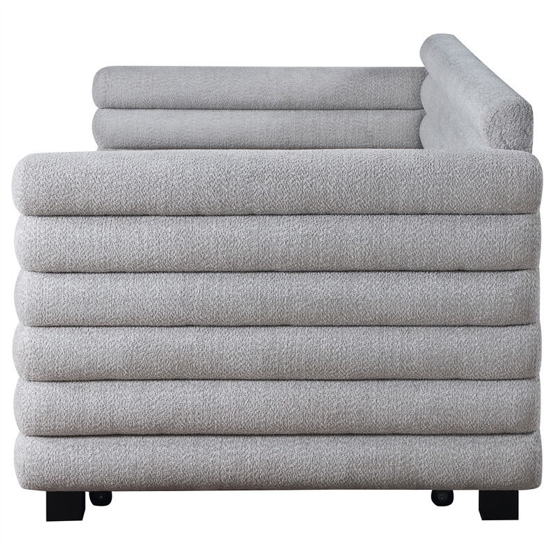Pemberly Row Boucle Upholstered Twin Day Bed with Trundle in Grey