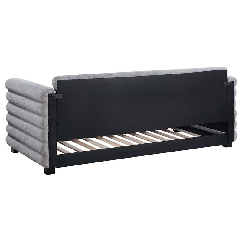 Pemberly Row Boucle Upholstered Twin Day Bed with Trundle in Grey