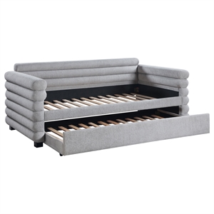 Pemberly Row Boucle Upholstered Twin Day Bed with Trundle in Grey
