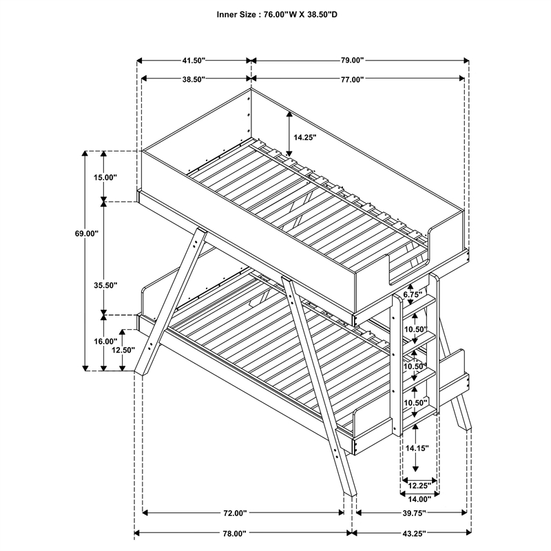 Pemberly Row Twin Over Twin Bunk Bed with 7-inch Mattresses in White