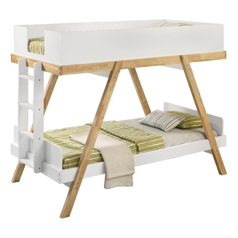 Pemberly Row Twin Over Twin Bunk Bed with 7-inch Mattresses in White