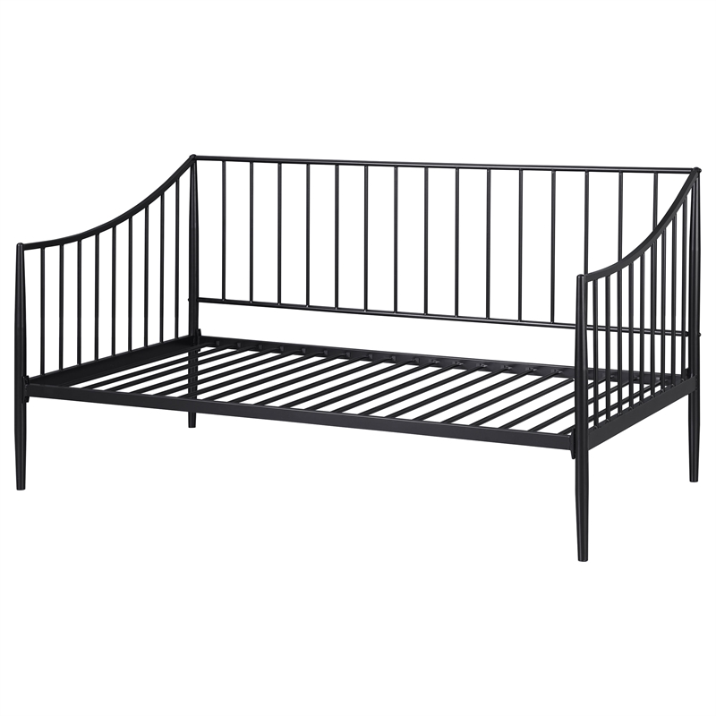 Pemberly Row Metal Twin Daybed Frame with Slatted Platform in Matte Black