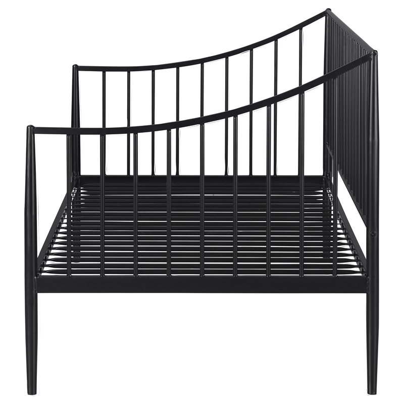 Pemberly Row Metal Twin Daybed Frame with Slatted Platform in Matte Black