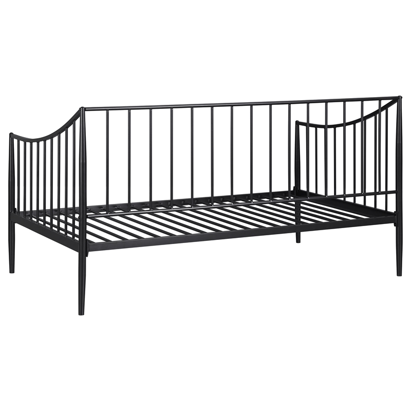 Pemberly Row Metal Twin Daybed Frame with Slatted Platform in Matte Black