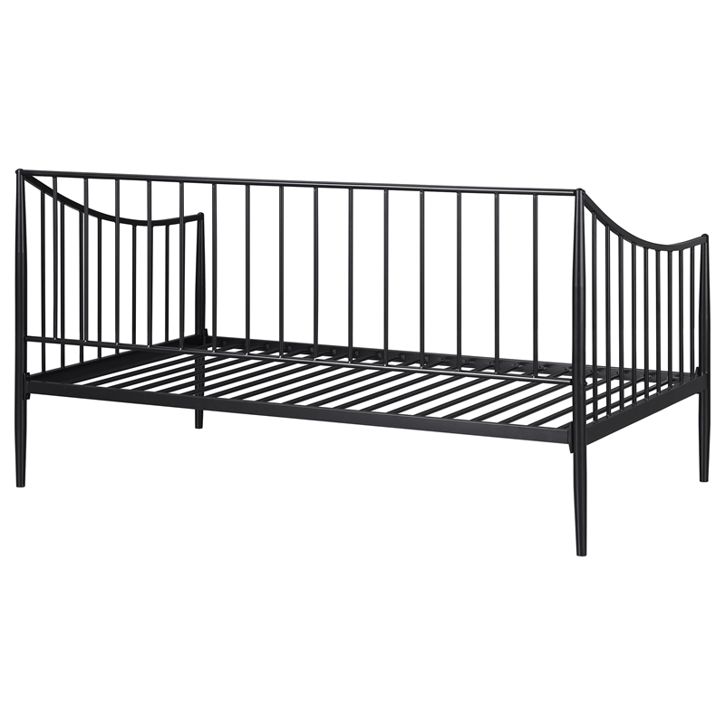 Pemberly Row Metal Twin Daybed Frame with Slatted Platform in Matte Black