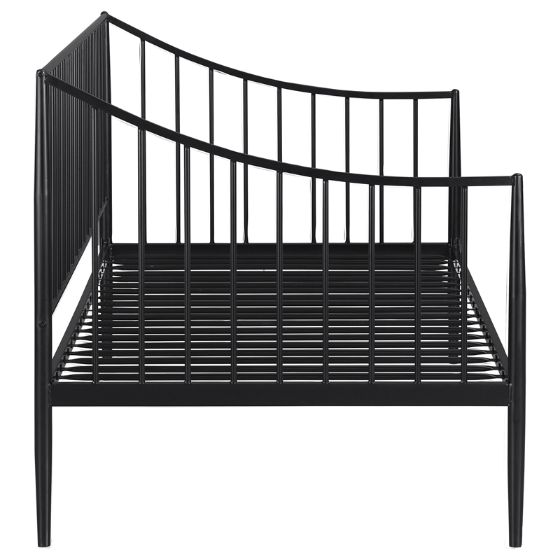 Pemberly Row Metal Twin Daybed Frame with Slatted Platform in Matte Black