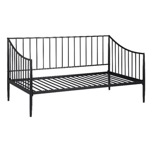 Pemberly Row Metal Twin Daybed Frame with Slatted Platform in Matte Black