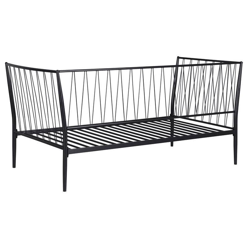 Pemberly Row Transitional Metal Twin Daybed Frame in Matte Black