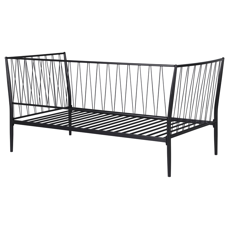 Pemberly Row Transitional Metal Twin Daybed Frame in Matte Black